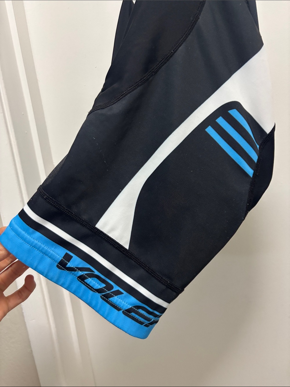 Women’s Black & White Cycling Bib Shorts with Blue Accent from Voler - Picture 3 of 6